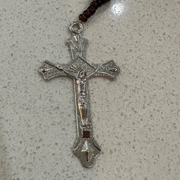 Vintage Wood Bead Rosary with Images of Saints - Picture 10 of 10